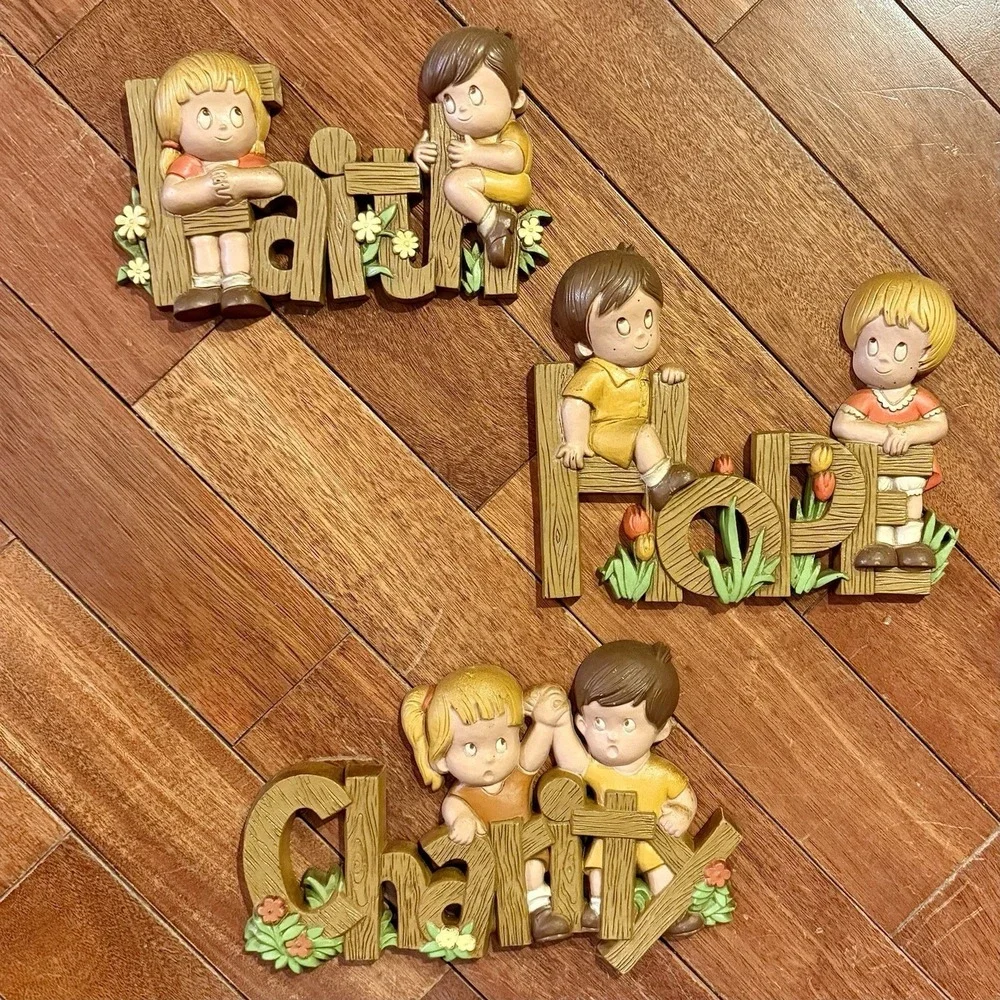 3pc VTG 80s Burwood Homco Faith Hope Charity Wall Decor Kids Boy‎ Girl Nursery